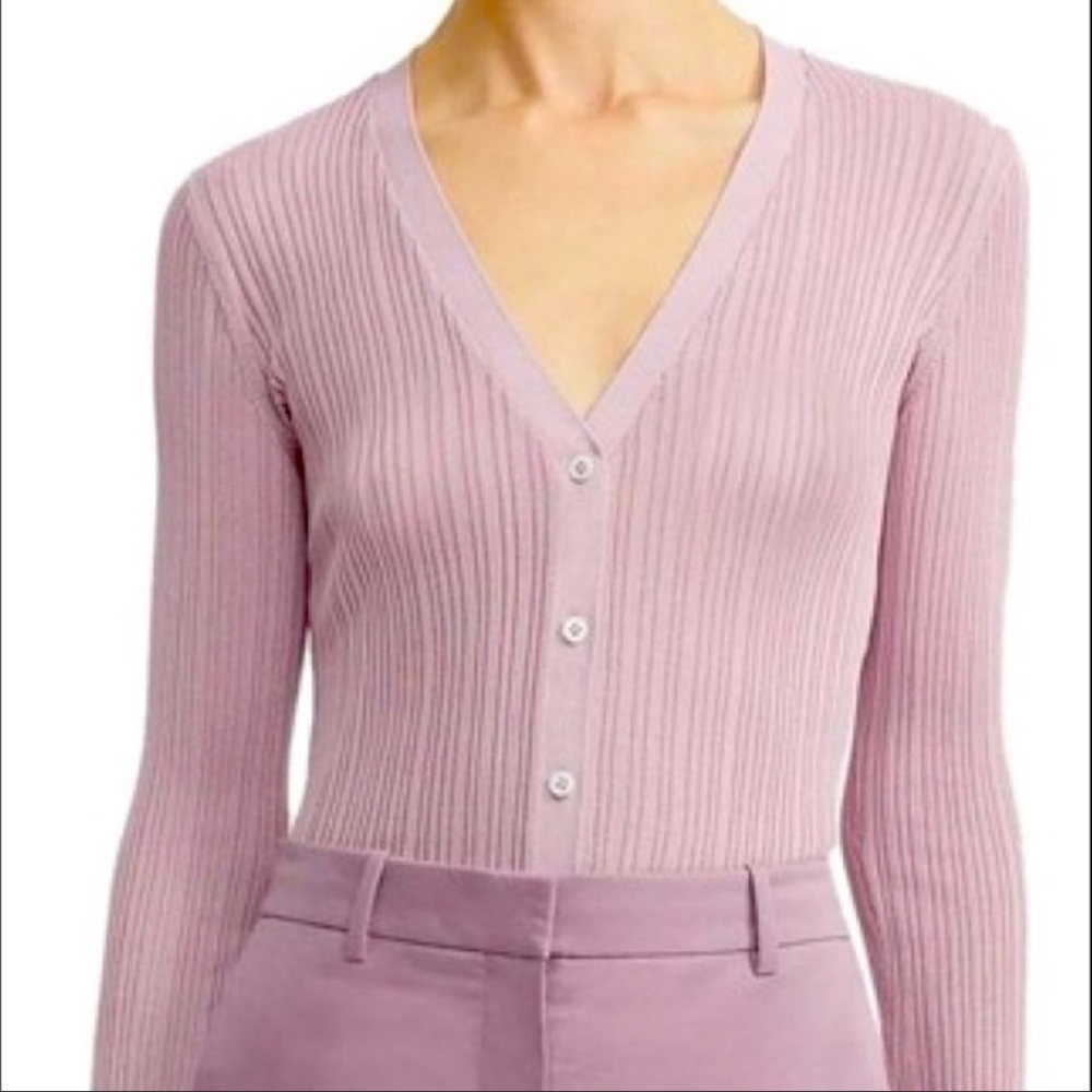 Theory Pointelle Cardigan in Dark Lilac - Picture 2 of 7